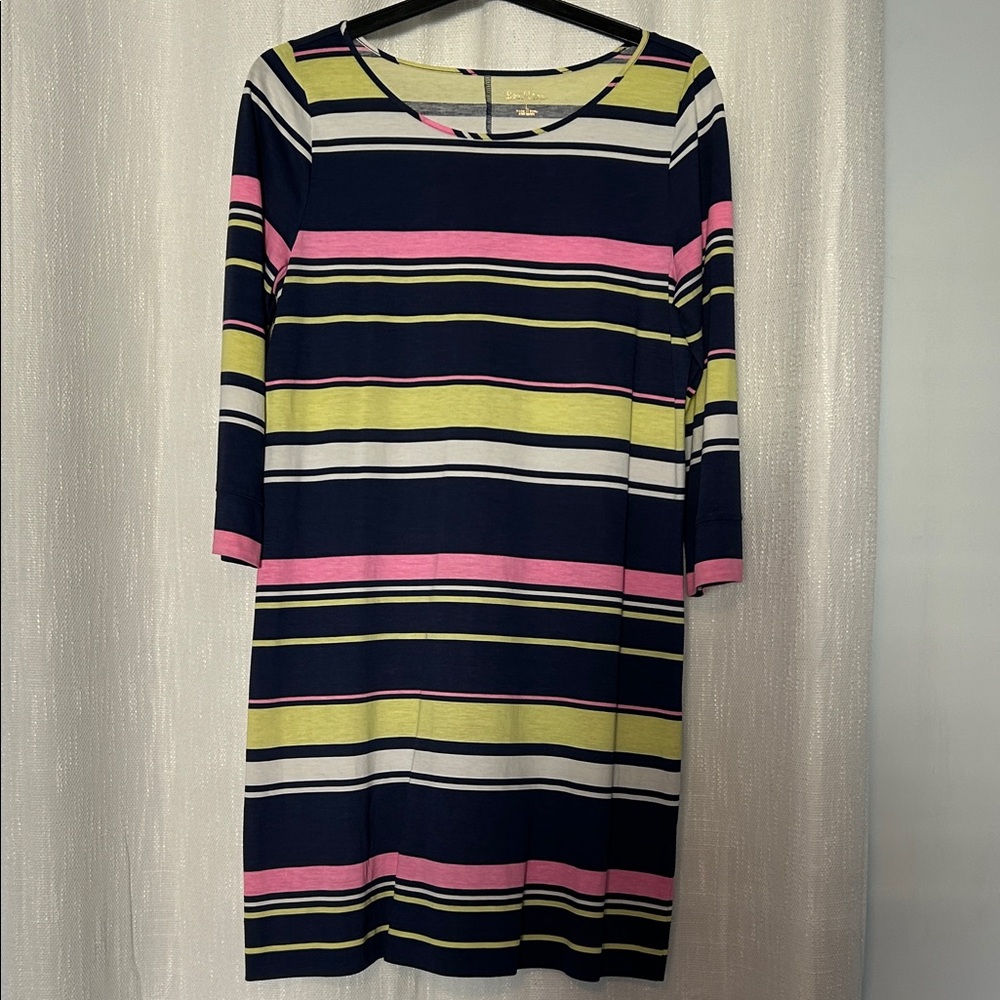 Lilly Pulitzer Navy and Pink Striped Long Sleeve Dress